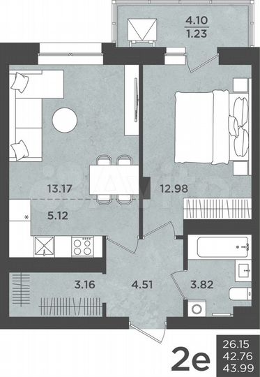 2-к. квартира, 44 м², 17/24 эт.