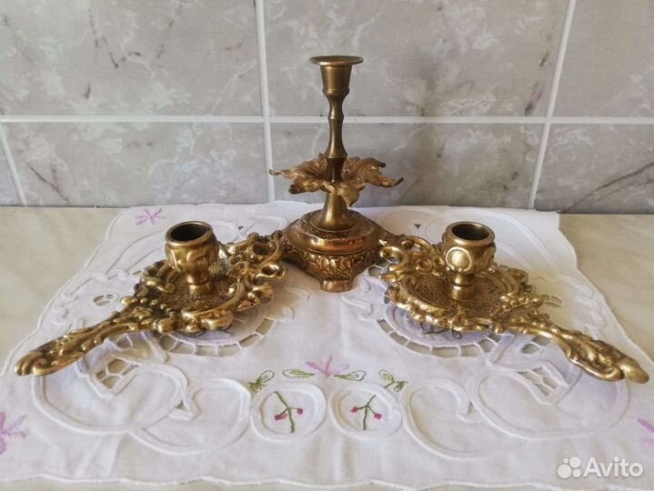 4 Старинные латунные подсвечники