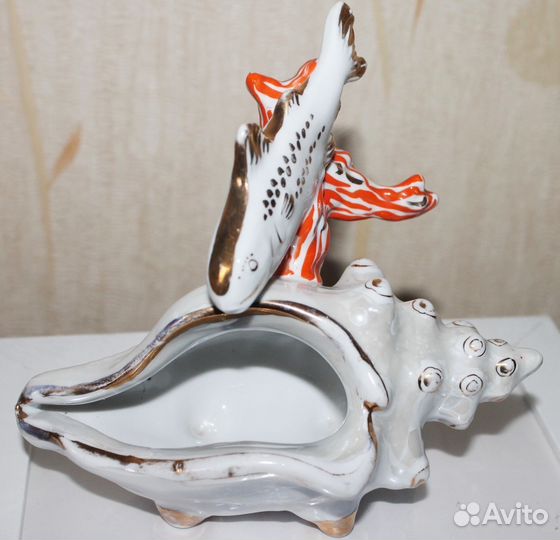 Ракушка с рыбкой статуэтка Дулëво Пепельница Гжель