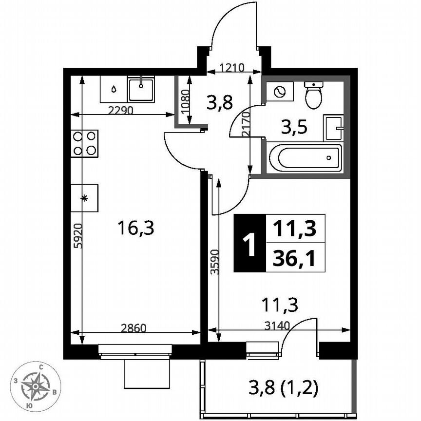 1-к. квартира, 36,1 м², 7/18 эт.