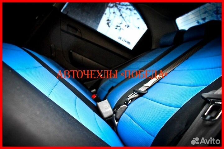 Чехлы Chevrolet Aveo T300 из экокожи чёрно-синие