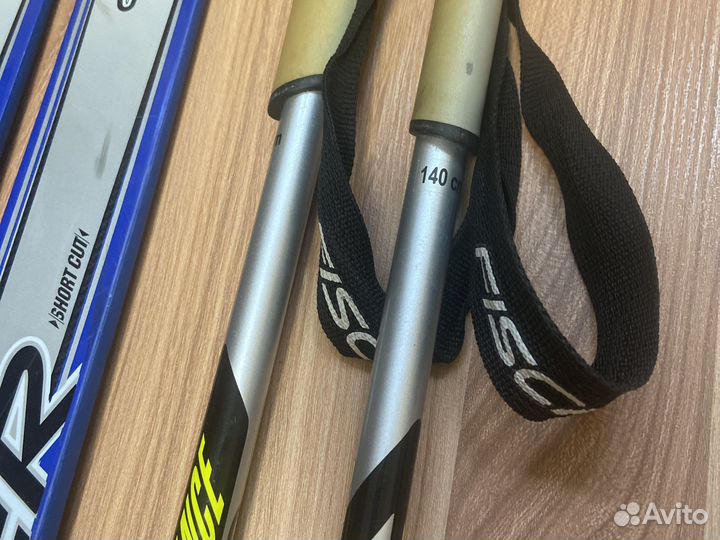 Лыжи беговые fisher, ботинки, палки, чехол