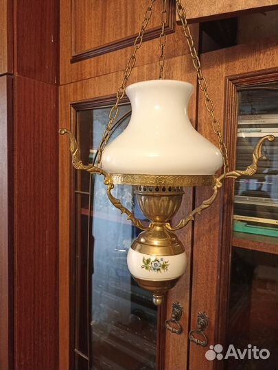 Люстра подвесная бу фарфоровая корпус бронзовый
