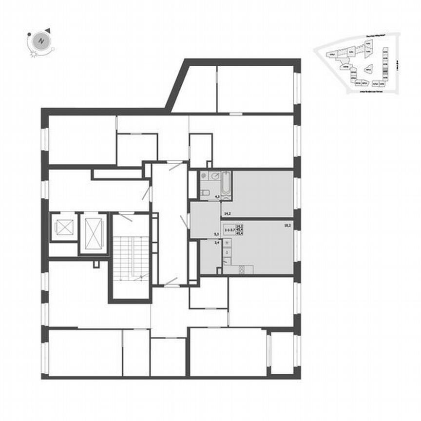 1-к. квартира, 45,4 м², 2/9 эт.