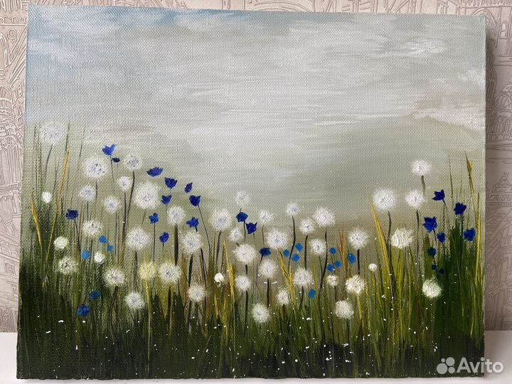 Картина маслом «Одуванчики васильки»