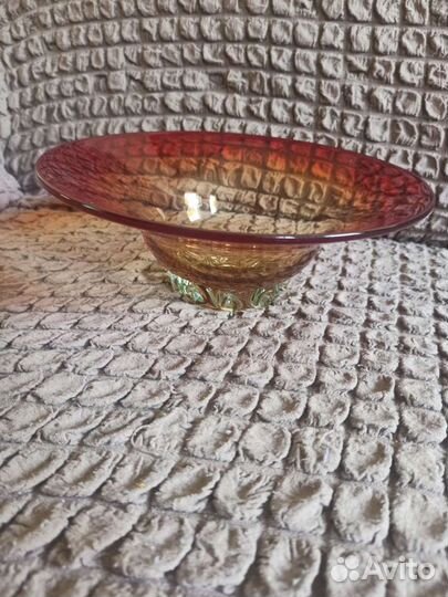 Ваза для фруктов цветное стекло СССР