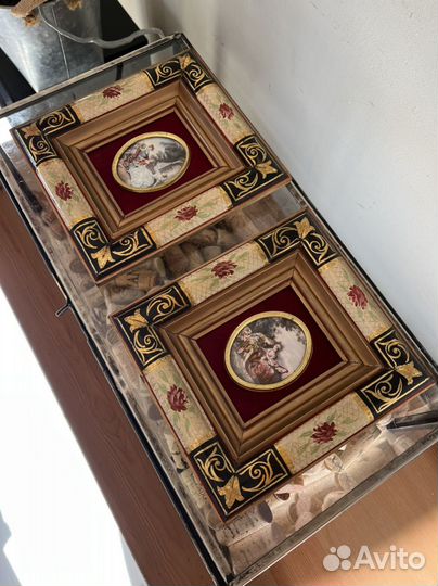 Панно картина в раме дерево 15.2х16.8 см. Испания