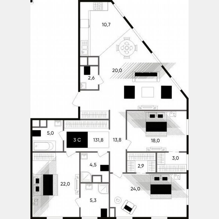 3-к. квартира, 131,7 м², 4/7 эт.
