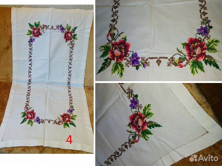 Скатерть,салфетка,накомодник,лен,крестик винтаж