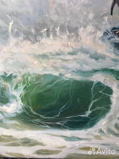 Картина маслом море волны лето серфинг