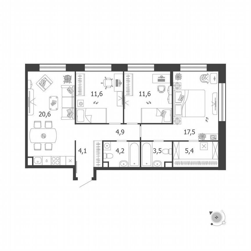 3-к. квартира, 83,9 м², 4/19 эт.
