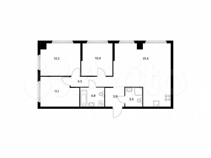 3-к. квартира, 82,8 м², 12/21 эт.