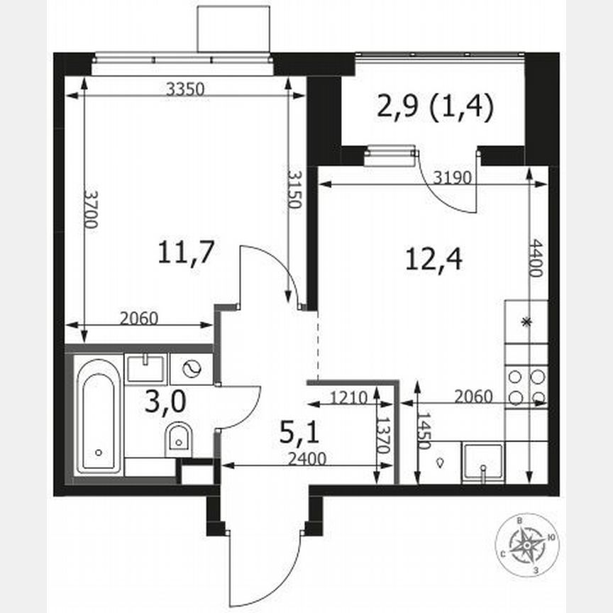 1-к. квартира, 33,6 м², 7/17 эт.