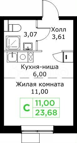 Квартира-студия, 23,7 м², 2/25 эт.