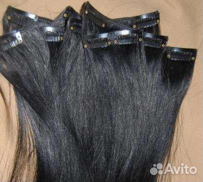 Волосы на заколках черные натуральные 55-60 новые