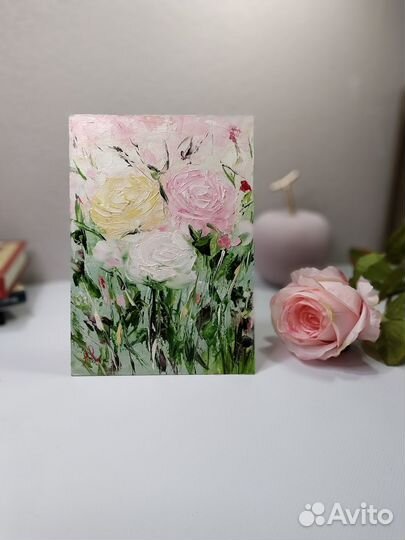 Картина маслом Цветы розы Текстурная живопись