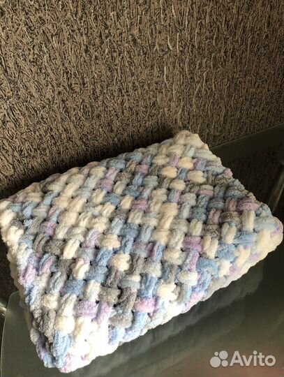 Плед плюшевый вязаный, детский плед, на выписку