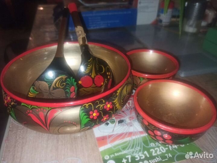 Набор посуды деревянный расписной СССР