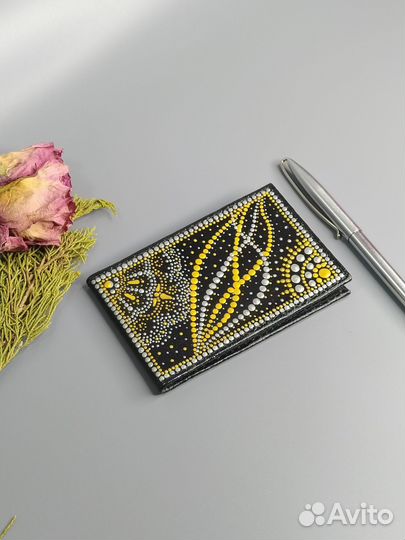 Визитница натуральная кожа роспись акрилом