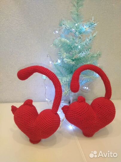Кот сердечко вязаная игрушка хэндмейд