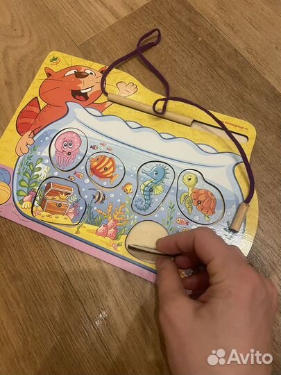 Деревянные пазлы рыбалка сортер книги 2 лет