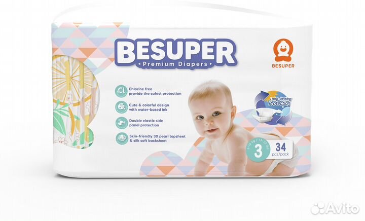 Besuper Premium Diapers-подгузники, размер M (3)