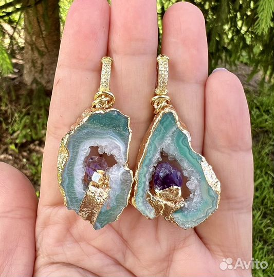 Серьги со срезом агата