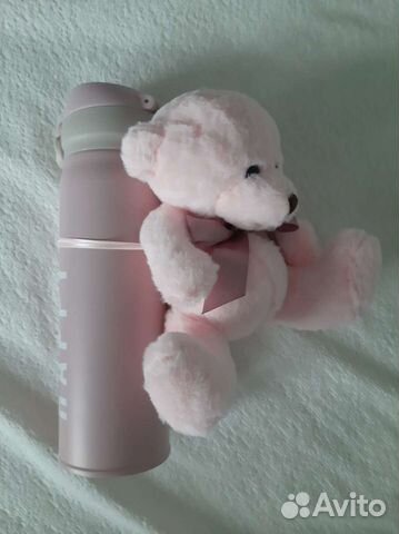 Термос 450 мл с плюшевым мишкой новый