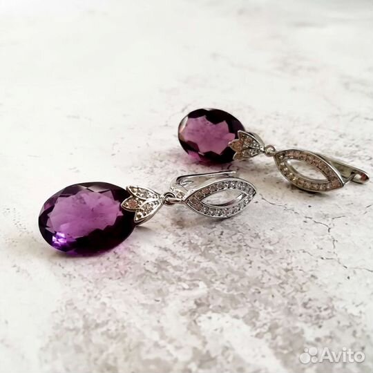 Серьги классика с аметистом