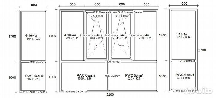 Балкон французский в блок 5000*2700 п-образный