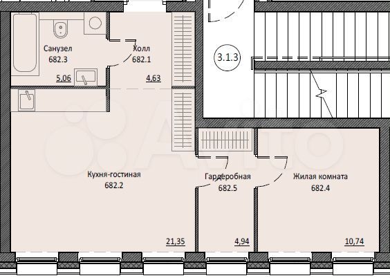 1-к. апартаменты, 46,9 м², 2/16 эт.