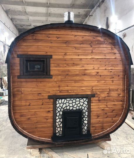 Баня бочка Квадро 2,5 метра с козырьком