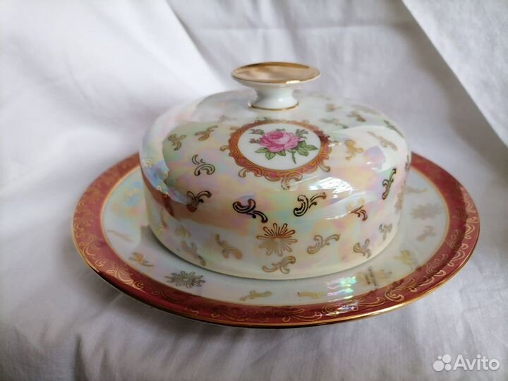 Чайный сервиз Розы перламутр с золотом гдр винтаж