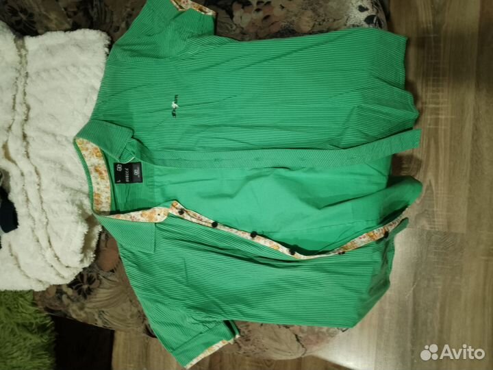 Рубашка зелёная летняя с короткими рукавами L