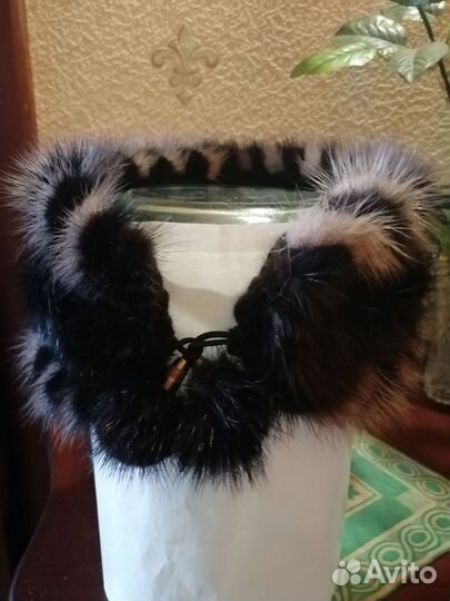Повязка тёплая меховая на голову норка