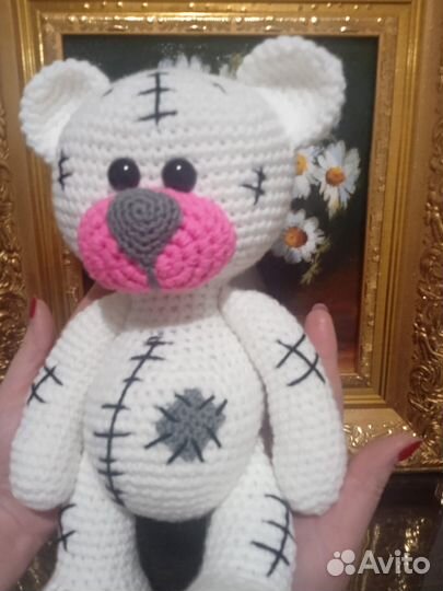 Вязаный белый мишка Тедди / ручная работа