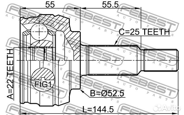 Шрус наружный 22x52.5x25 renault megane 08