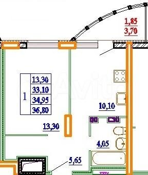 1-к. квартира, 35,4 м², 2/9 эт.