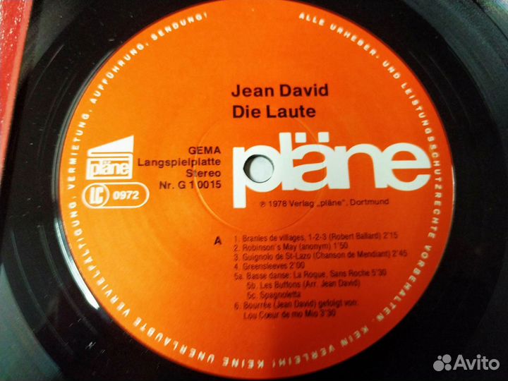 Jean David Die Laute лютня винил