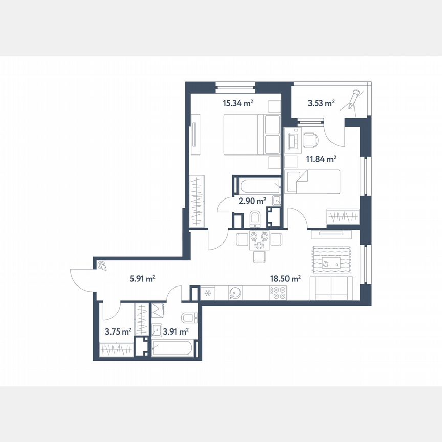 2-к. квартира, 63,9 м², 17/25 эт.