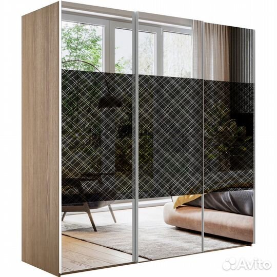 Шкаф-купе Эста 3-х дверный Комби (6 Зеркал / 6 Чер