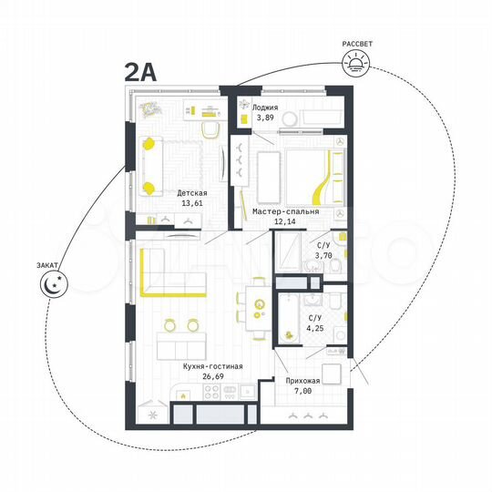 2-к. квартира, 71,3 м², 25/25 эт.
