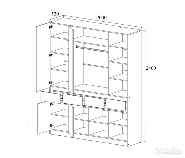 Артек Шкаф 4-х створчатый Крафт золотой/Белый глян