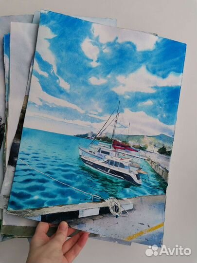 Акварель пейзаж Ялта