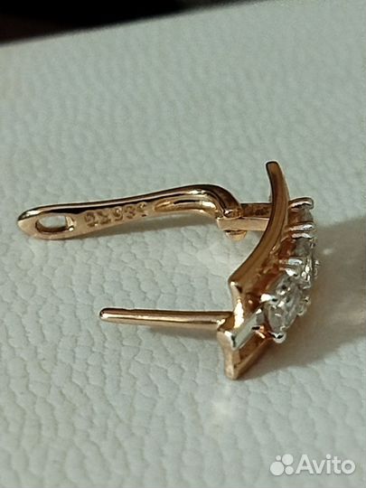 Золотые серьги и кольцо с натур циркония 585 RG