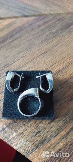 Комплект серьги и кольцо серебро 925