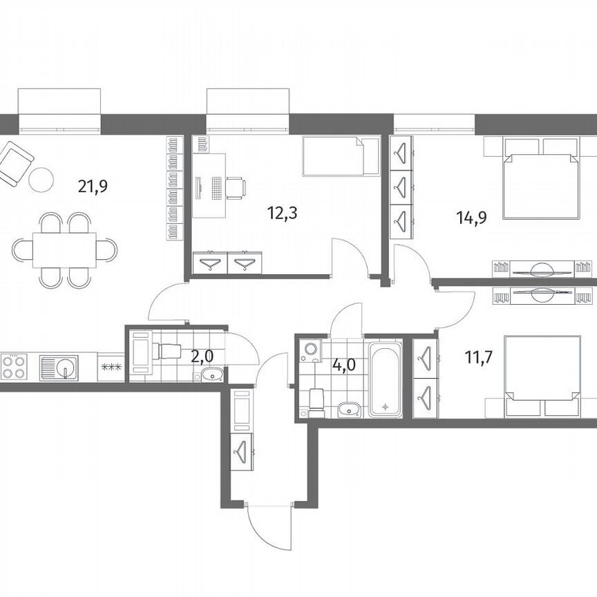 3-к. квартира, 77,9 м², 10/13 эт.