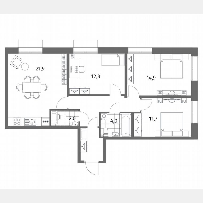 3-к. квартира, 77,9 м², 10/13 эт.