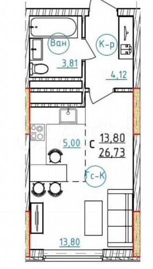 Квартира-студия, 27 м², 12/30 эт.