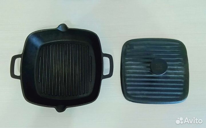 Сковорода-гриль, чугунная, 25 см, с ручками